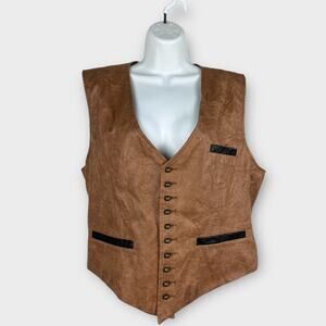 Spirit Halloween Adult XL Cowboy Western Pirate Steampunk Cosplay Brown Vest